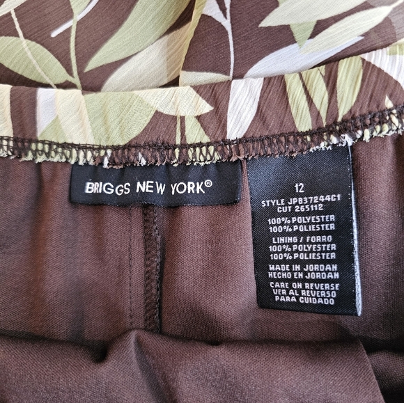 Briggs New York Green Leaf Pattern Sheer Overlay with Ruffled Hem Skirt Size 12 - Picture 4 of 7